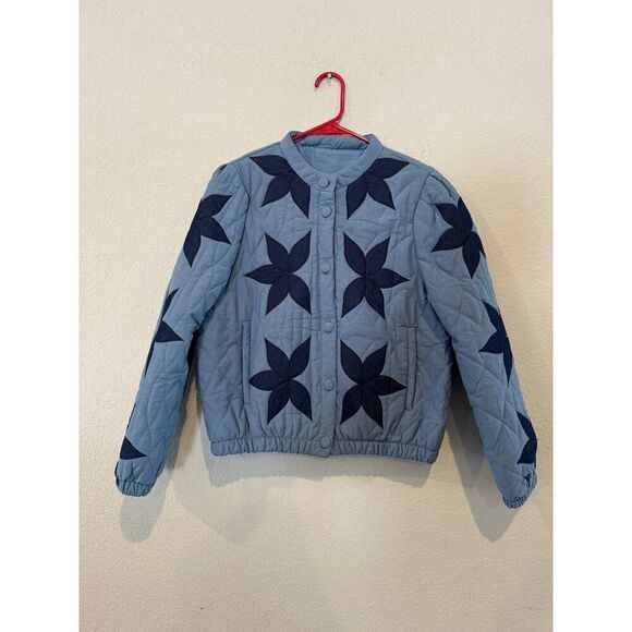 Locachy Women's Quilted Buttoned‎ Cropped Puffer Jacket Size Small Blue NWOT - Picture 1 of 6